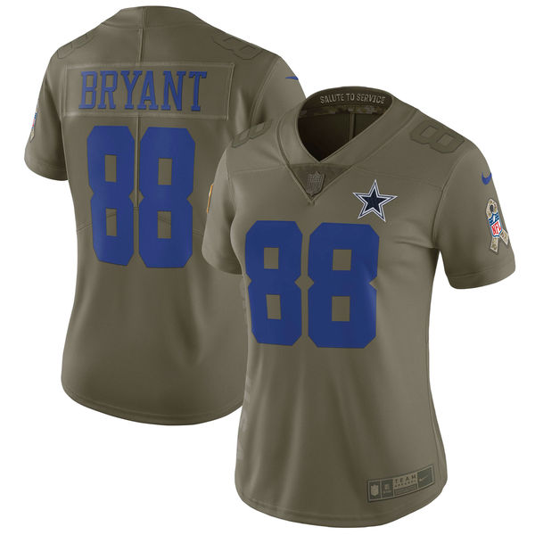 Women Dallas cowboys #88 Bryant Nike Olive Salute To Service Limited NFL Jerseys->women nfl jersey->Women Jersey